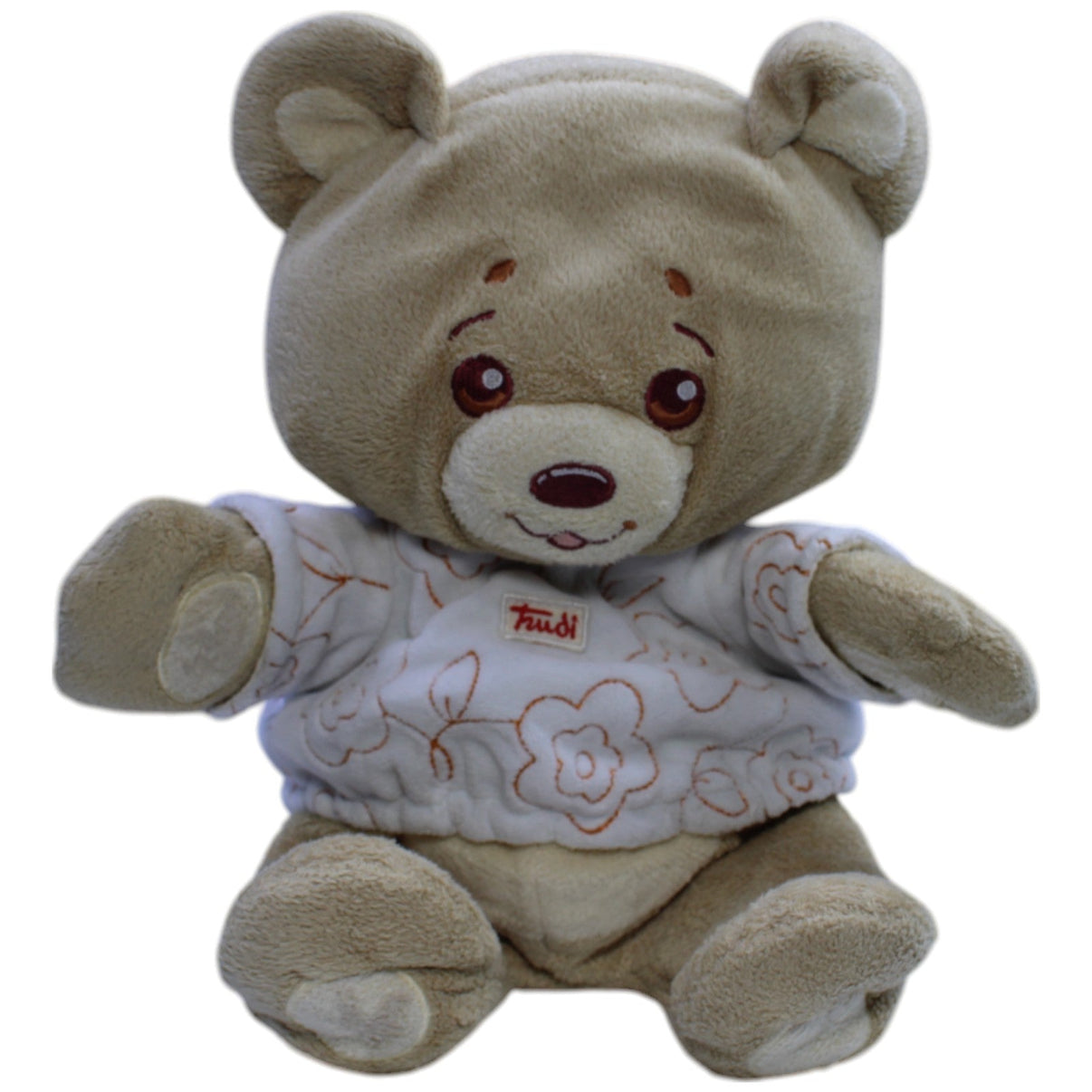 123000013172 Trudi Teddybär mit weißem Blumen - Shirt Kuscheltier Kumpel Leo Gebraucht Teddy Teddybär