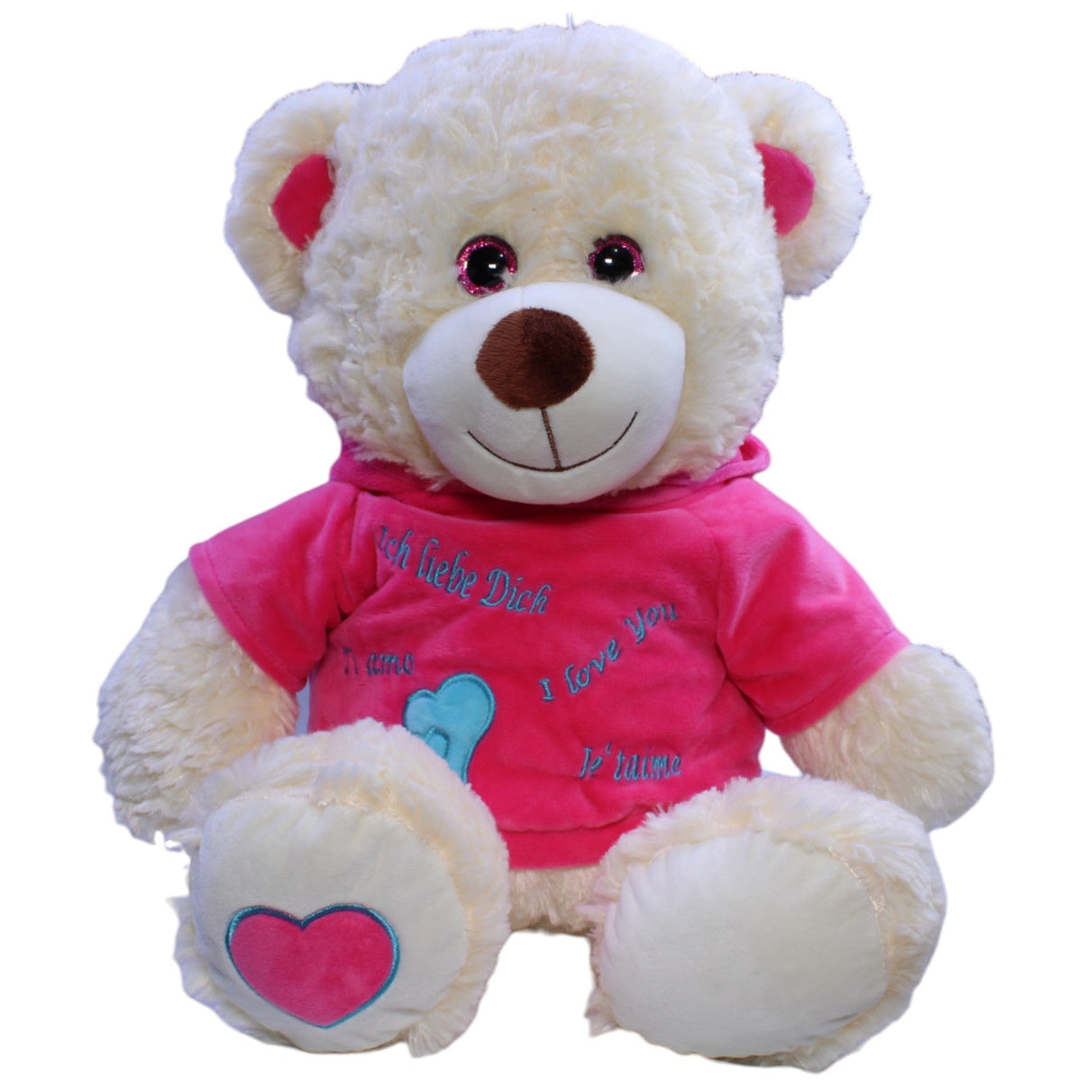 123000013276 Morgenroth XL Teddybär mit pinkem Hoodie "Ich liebe Dich" Kuscheltier Kumpel Leo Gebraucht Teddy Teddybär