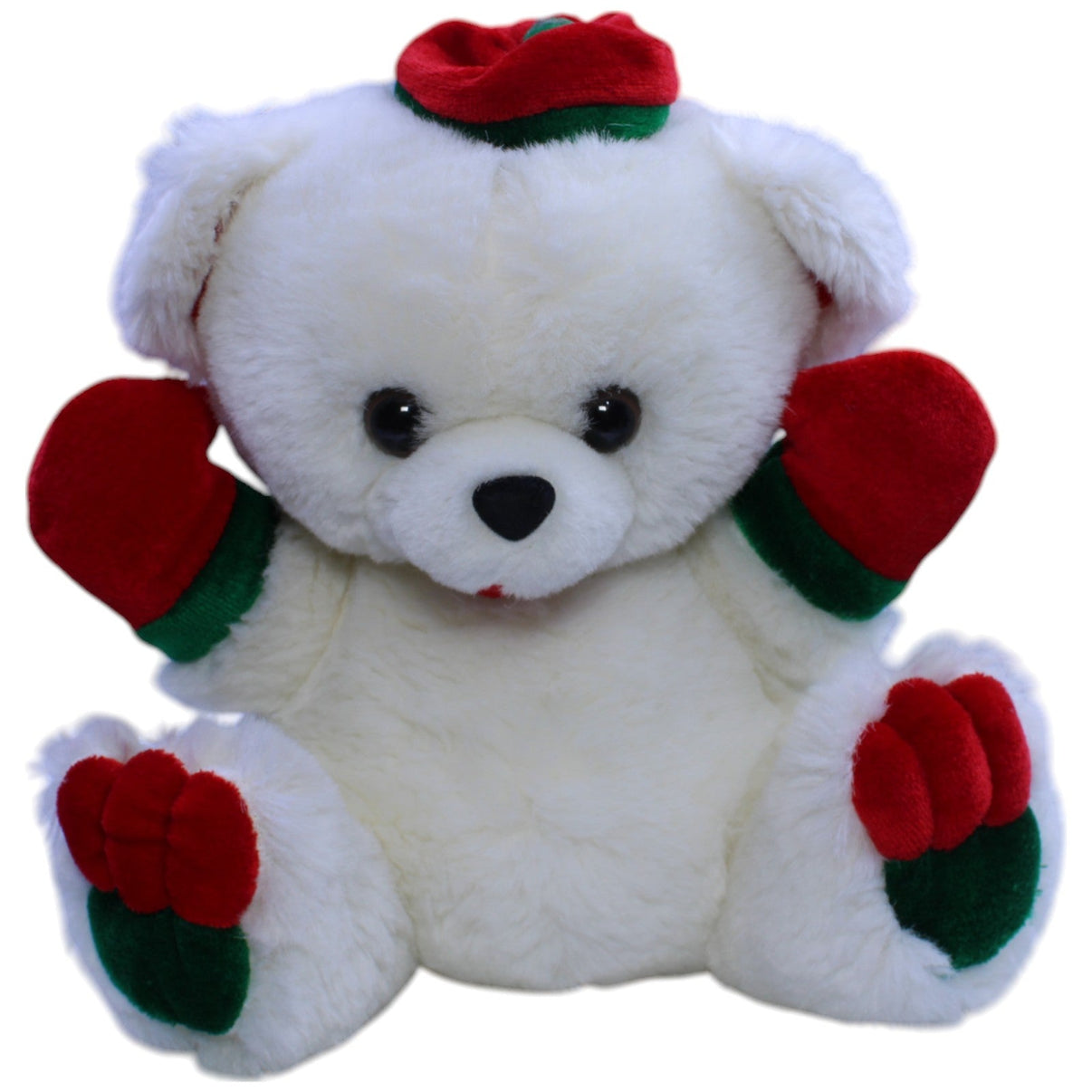123000013354 Fordlet International Weihnachtlicher Teddybär mit Handschuhen, weiß Kuscheltier Kumpel Leo Gebraucht Teddy Teddybär