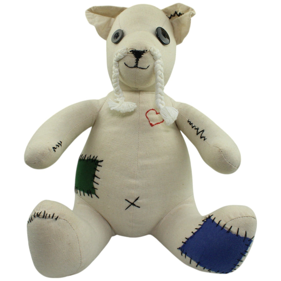 Patchwork Katze mit Knopfaugen, sitzend