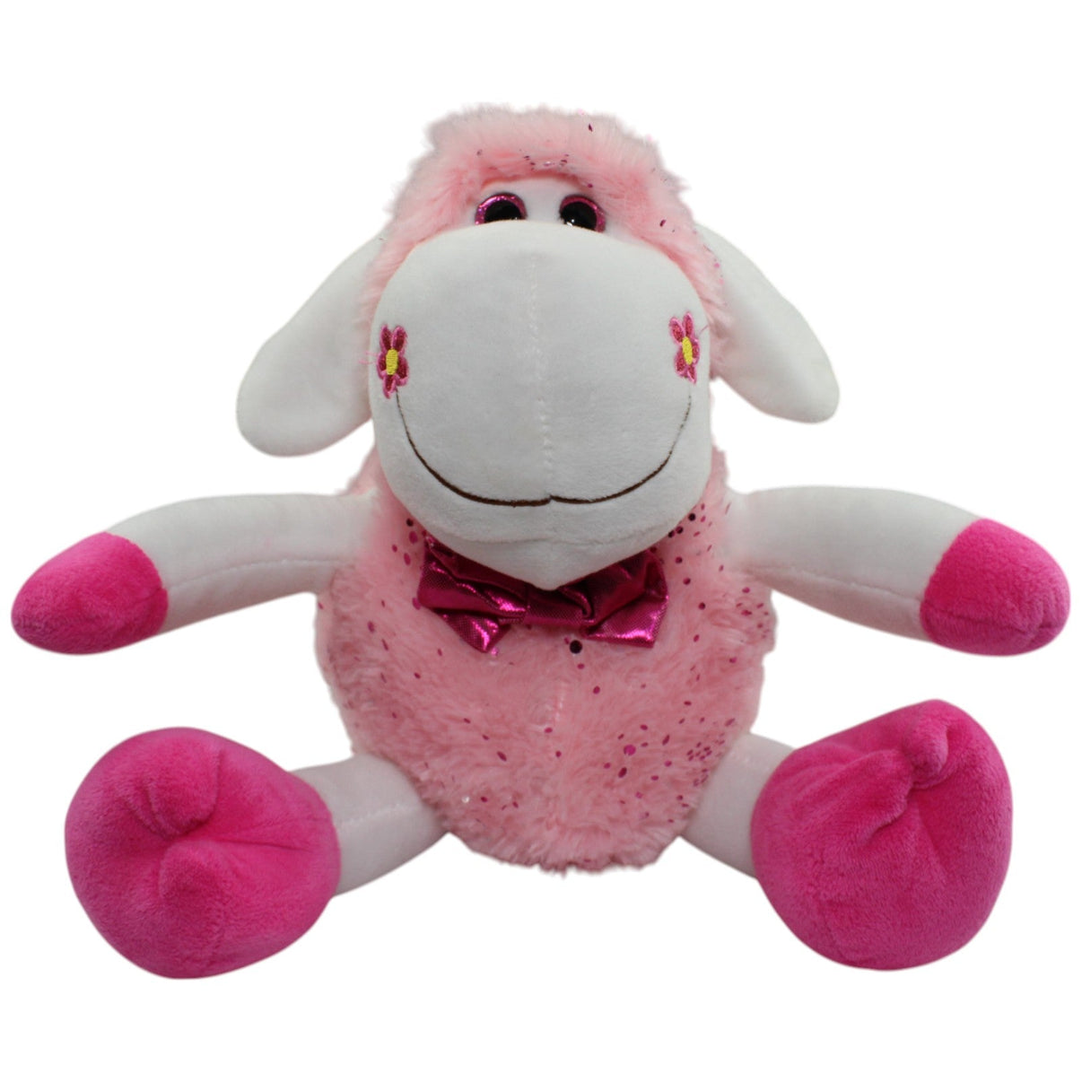 Flos Toys, groes rosa Glitzer-Schaf mit Fliege Kuscheltier | Kumpel Leo