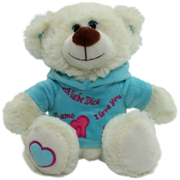 Teddybär mit blauem Pullover "Ich liebe Dich"
