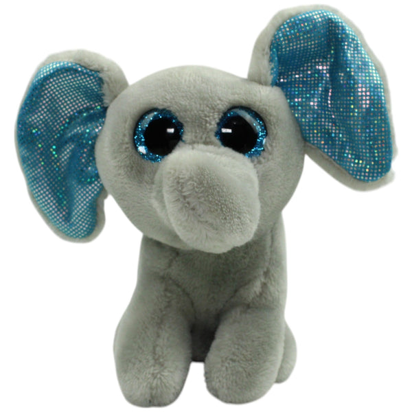 Grauer Elefant mit blauen Glitzer-Ohren und Glitzer-Augen