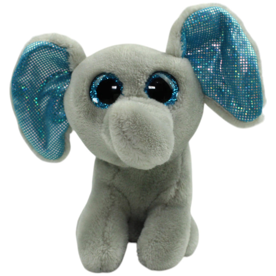 Grauer Elefant mit blauen Glitzer-Ohren und Glitzer-Augen