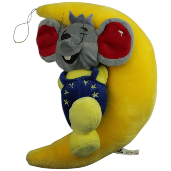 Schlafende Maus mit Latzhose auf Mond