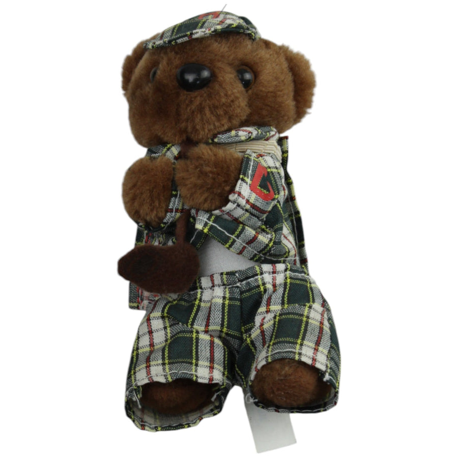 Klammer-Bär mit grüner karierter Kleidung und Golfschläger