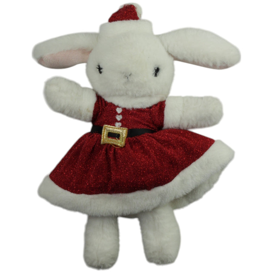 Süßer Weihnachts-Hase mit Kleid & Mütze, weiß
