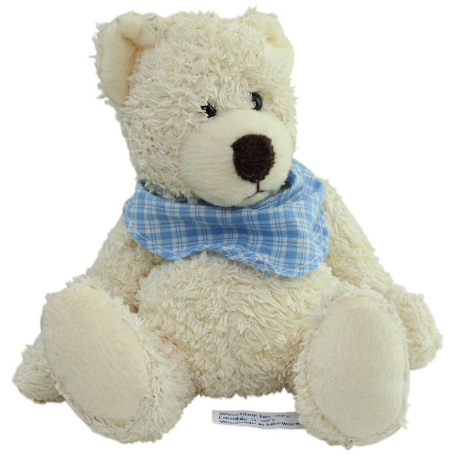 Sitzender Teddybär mit blauem Halstuch, beige