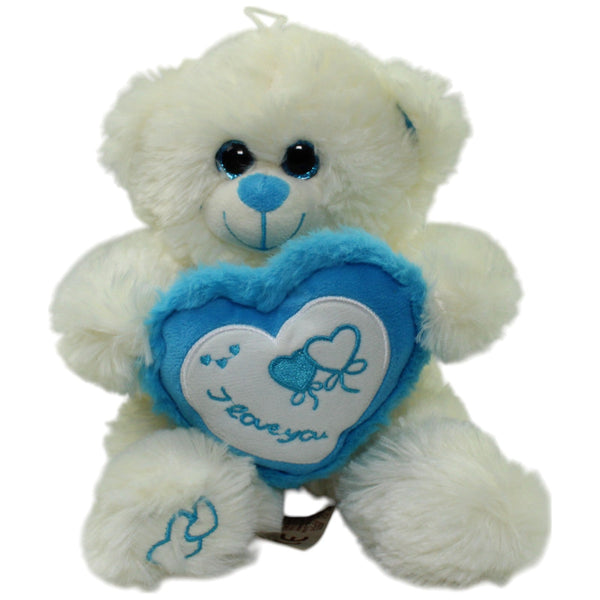 Weißer Teddy mit blauem Herz "I love you"