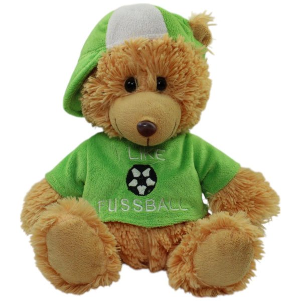 Bär mit Kappe & Pulli "I LIKE FUSSBALL", sitzend