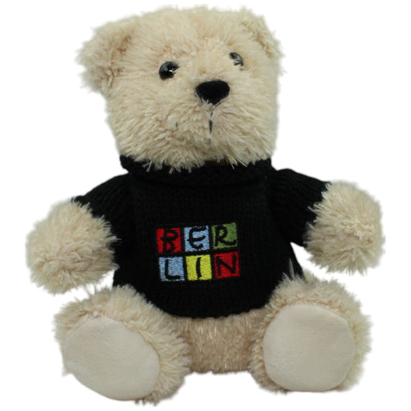 Beiger Bär mit schwarzem Pulli "BERLIN", sitzend