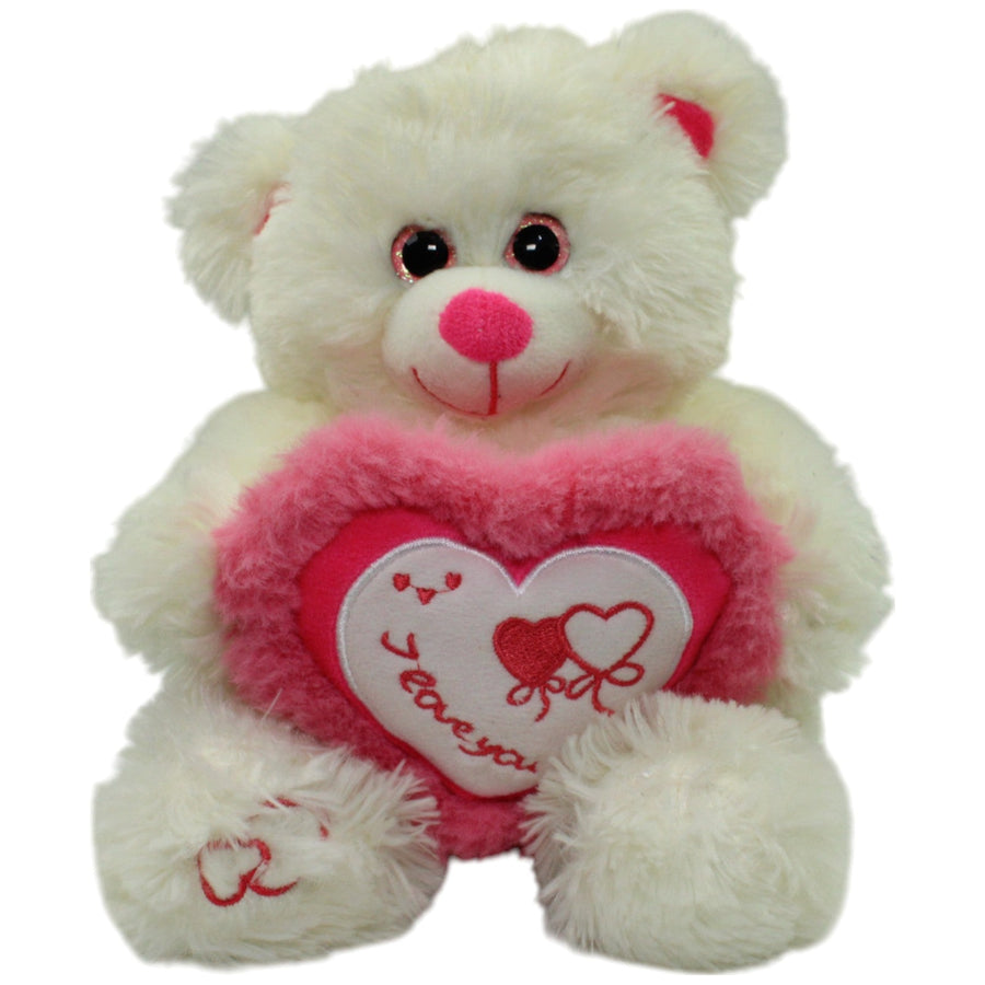 Weißer Teddy mit pinkem Herz "I love you"