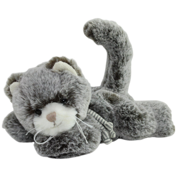 Superweiche graue Katze mit Schal, liegend