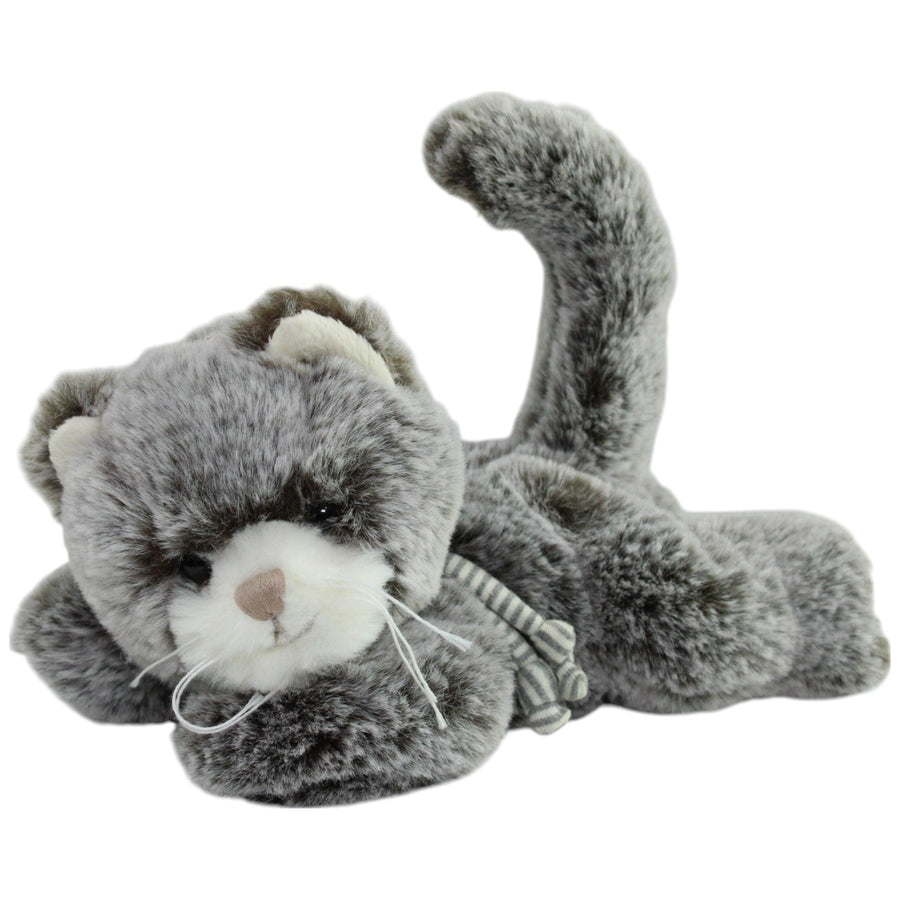 Superweiche graue Katze mit Schal, liegend