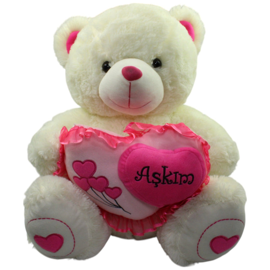 Weißer XL Teddybär mit Herz "Aşkım"