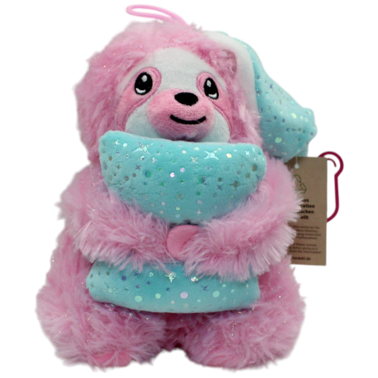 123000016571 Landahl & Baumann Glitzer Faultier mit Schlafmütze & Kissen, pink Kuscheltier Kumpel Leo neu