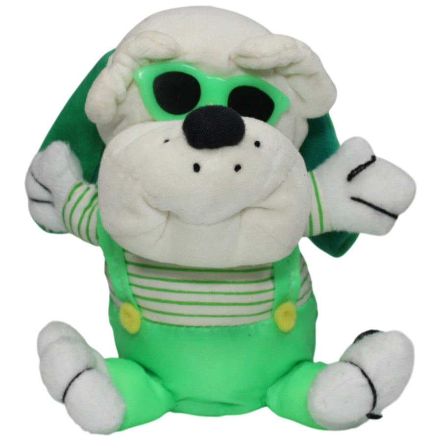 Grüner Knautschi Hund mit Latzhose und Sonnenbrille