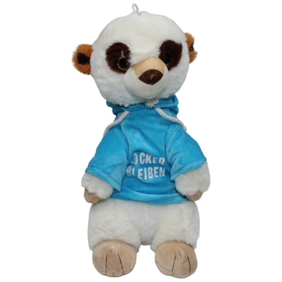 Flos Toys, weißes Erdmännchen mit Hoodie "Locker Bleiben"