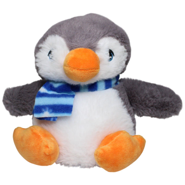 Grauer Pinguin mit blau-gestreiftem Schal