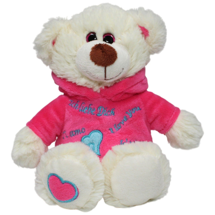 Schöner weißer Teddy mit pinkem Hoodie "Ich liebe Dich"