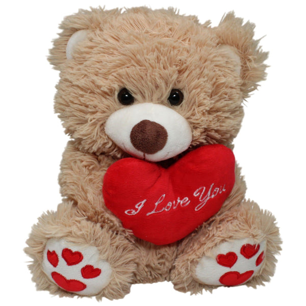 Hellbrauner Teddy mit Herz "I Love You", sitzend