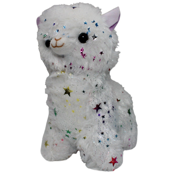 Weiße Alpaka mit bunten Glitzersternen