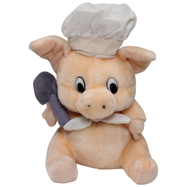 Schwein mit Kochmütze und Löffel, sitzend