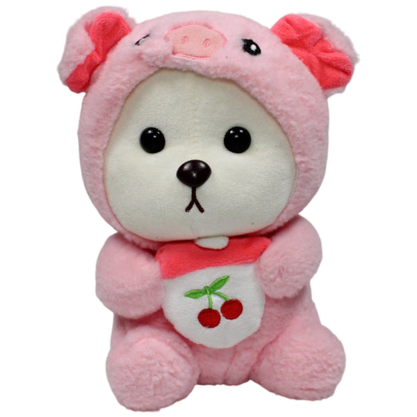 Kleiner Bär in rosa Schweinchenkostüm