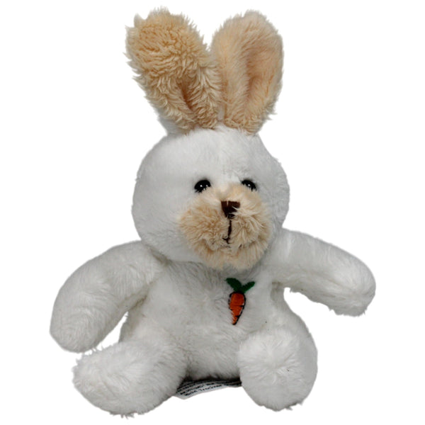 Kleiner weißer Hase mit Möhre, sitzend