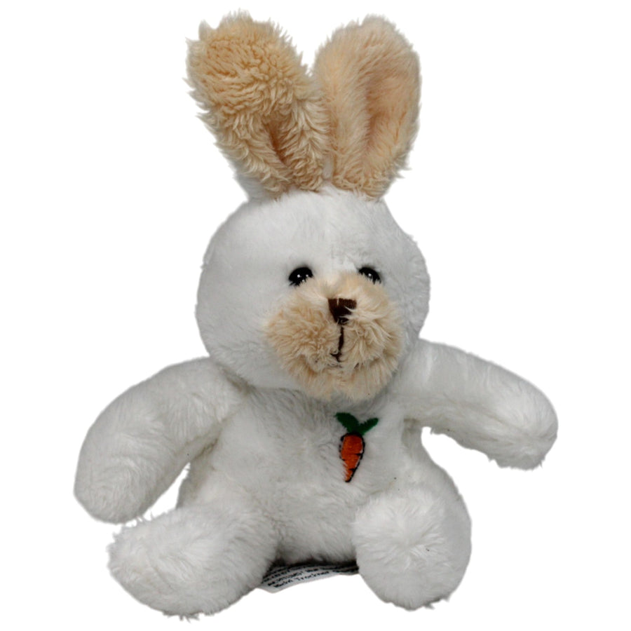 Kleiner weißer Hase mit Möhre, sitzend