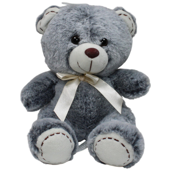 Grauer Teddybär mit Schleife, sitzend