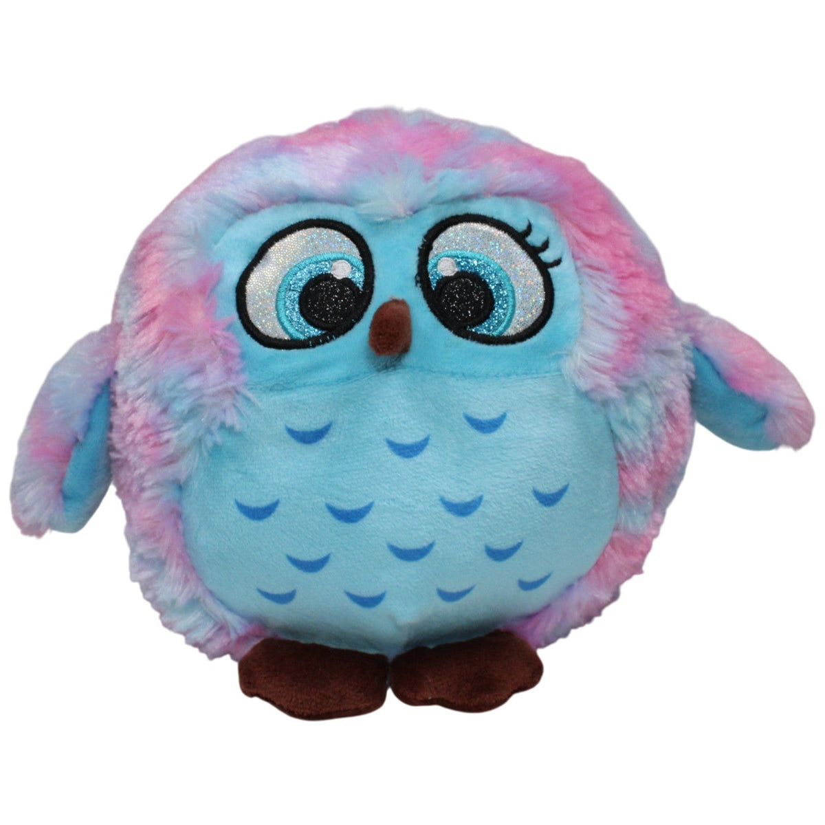 Runde Eule, blau-rosa Kuscheltier