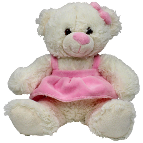 Weißer kuscheliger Teddy mit rosa Kleid