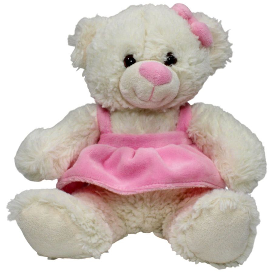 Weißer kuscheliger Teddy mit rosa Kleid