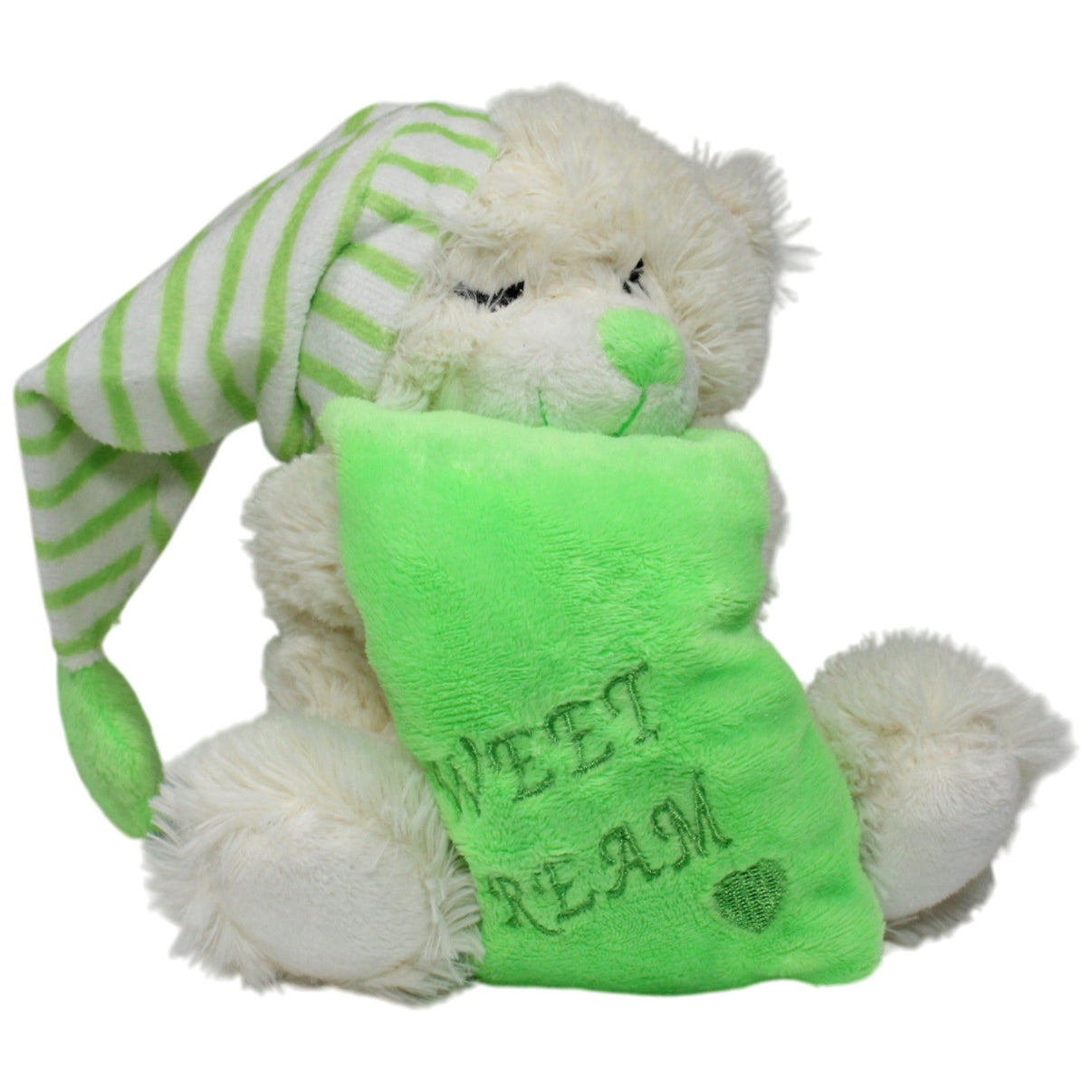 123000018661 Morgenroth Weißer Teddy mit grüner Schlafmütze und Kissen Kuscheltier Kumpel Leo 20cm ebay - stofftiere Gebraucht