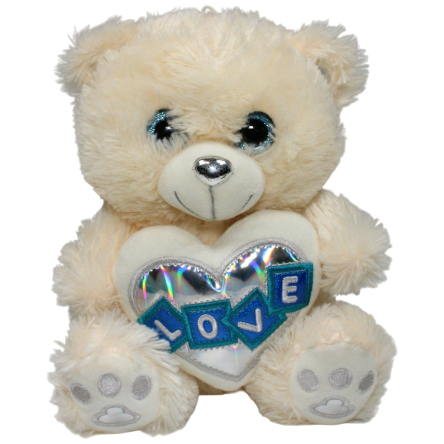 Weißer Teddy mit silbernem Herz "LOVE"