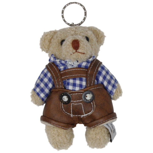 Teddy mit blau-kariertem Hemd und Lederhose