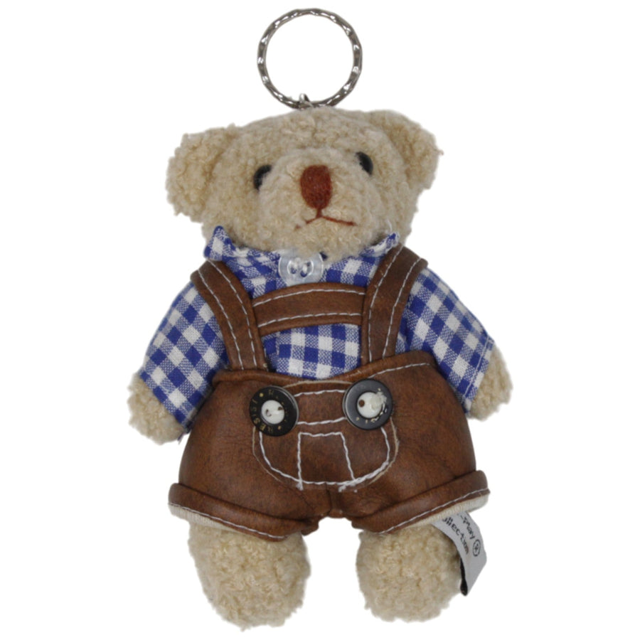Teddy mit blau-kariertem Hemd und Lederhose