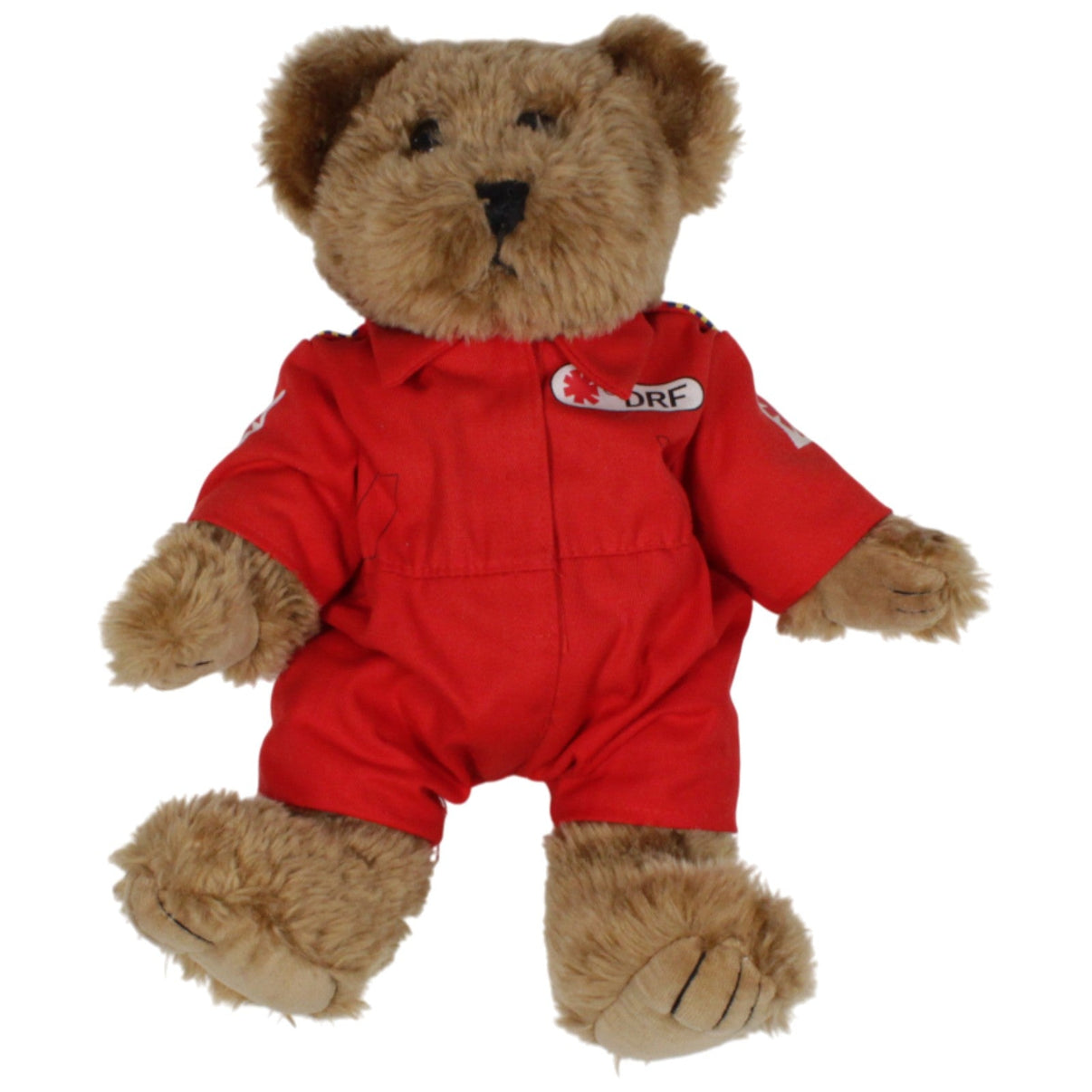 123000019064 EBO Plüschtiere DRF Luftrettung, Teddybär mit rotem Overall Kuscheltier Kumpel Leo 32cm Braun Bär