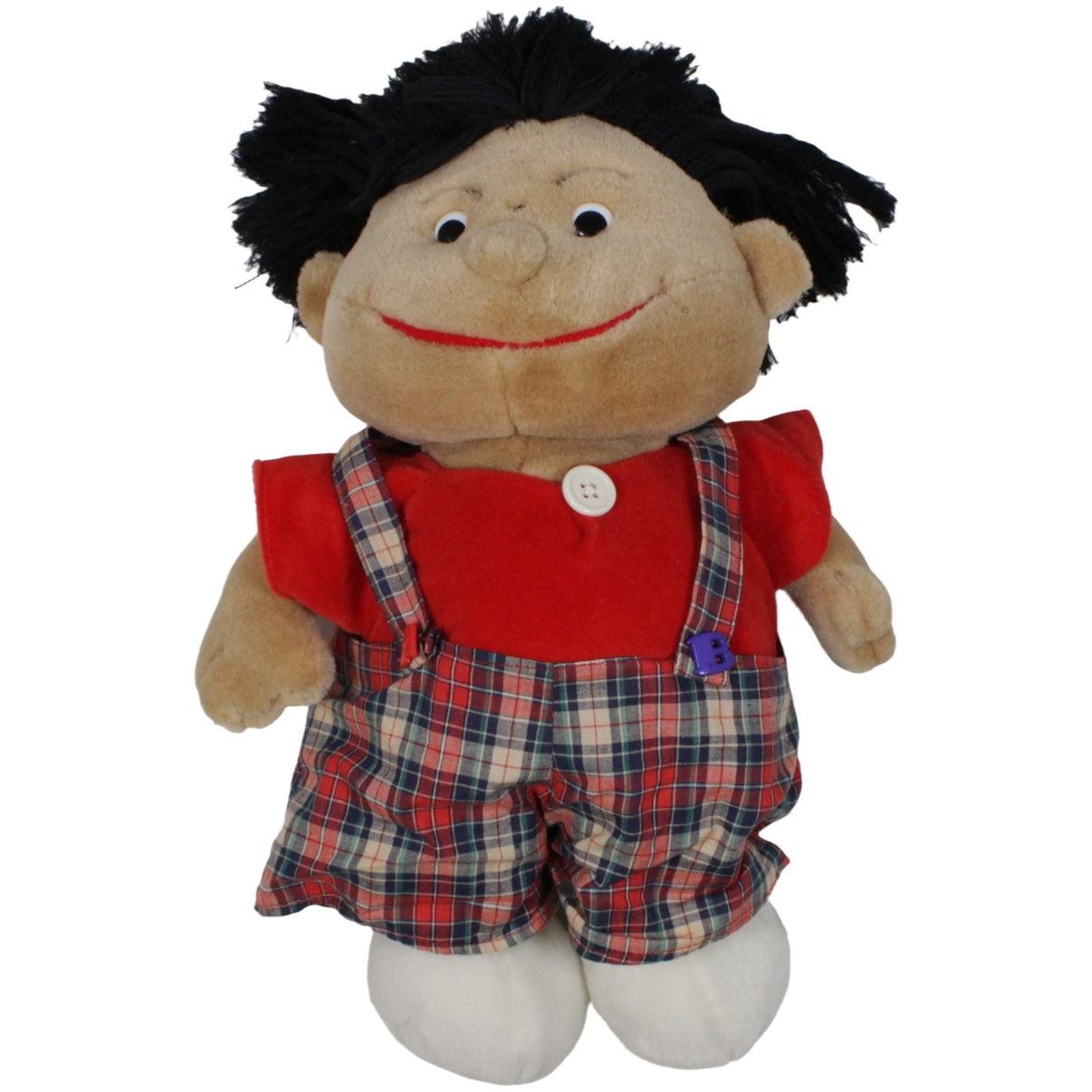 123000019261 Heunec HOMANN, Schwarzhaariges Kind mit karierter Latzhose Stoffpuppe Kumpel Leo 35cm Beige ebay - 20 - stofftiere