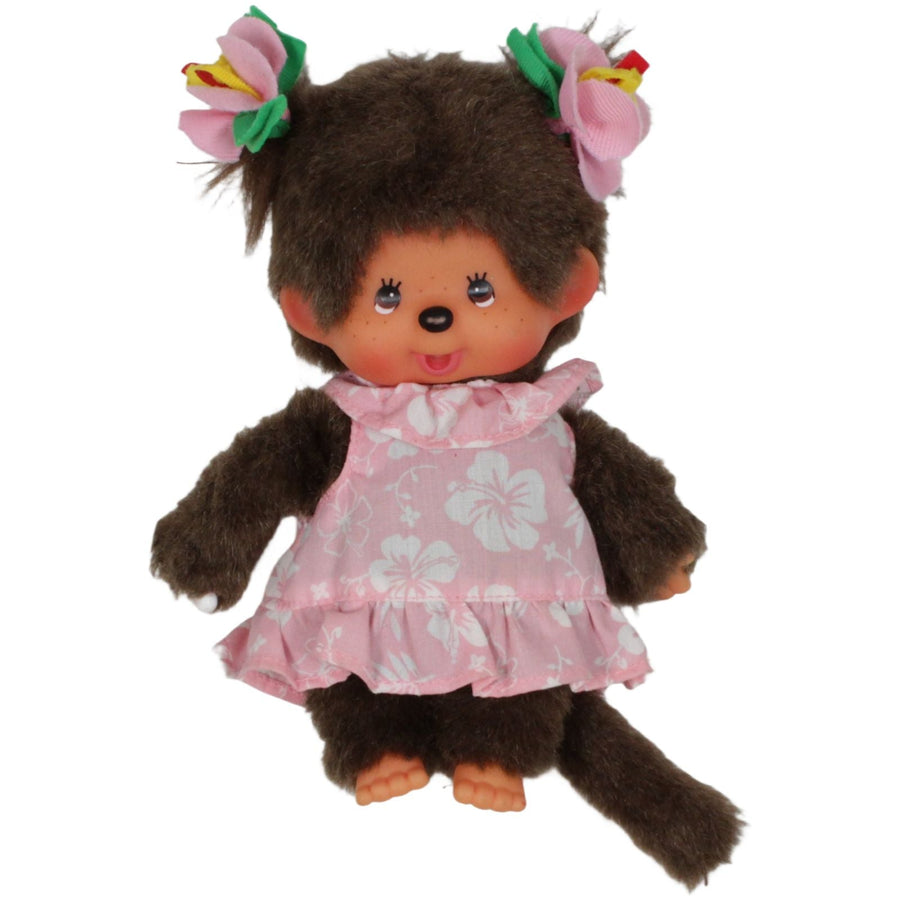 Monchhichi, Mädchen mit Blumen-Zöpfen & rosa Kleid