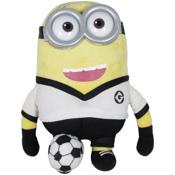 Minion mit zwei Plastikaugen als Fußballspieler, weiß