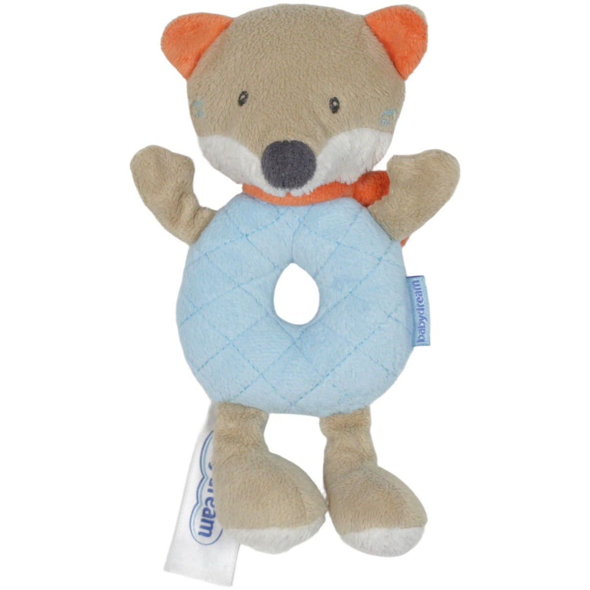 123000019745 Babydream Fuchs Greifling mit Rassel Kumpel Leo 18cm Beige Blau