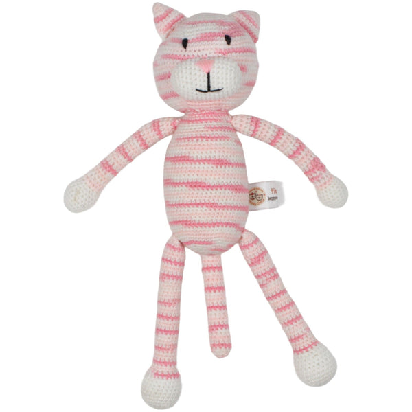 Gehäkelte Katze, rosa-weiß gestreift