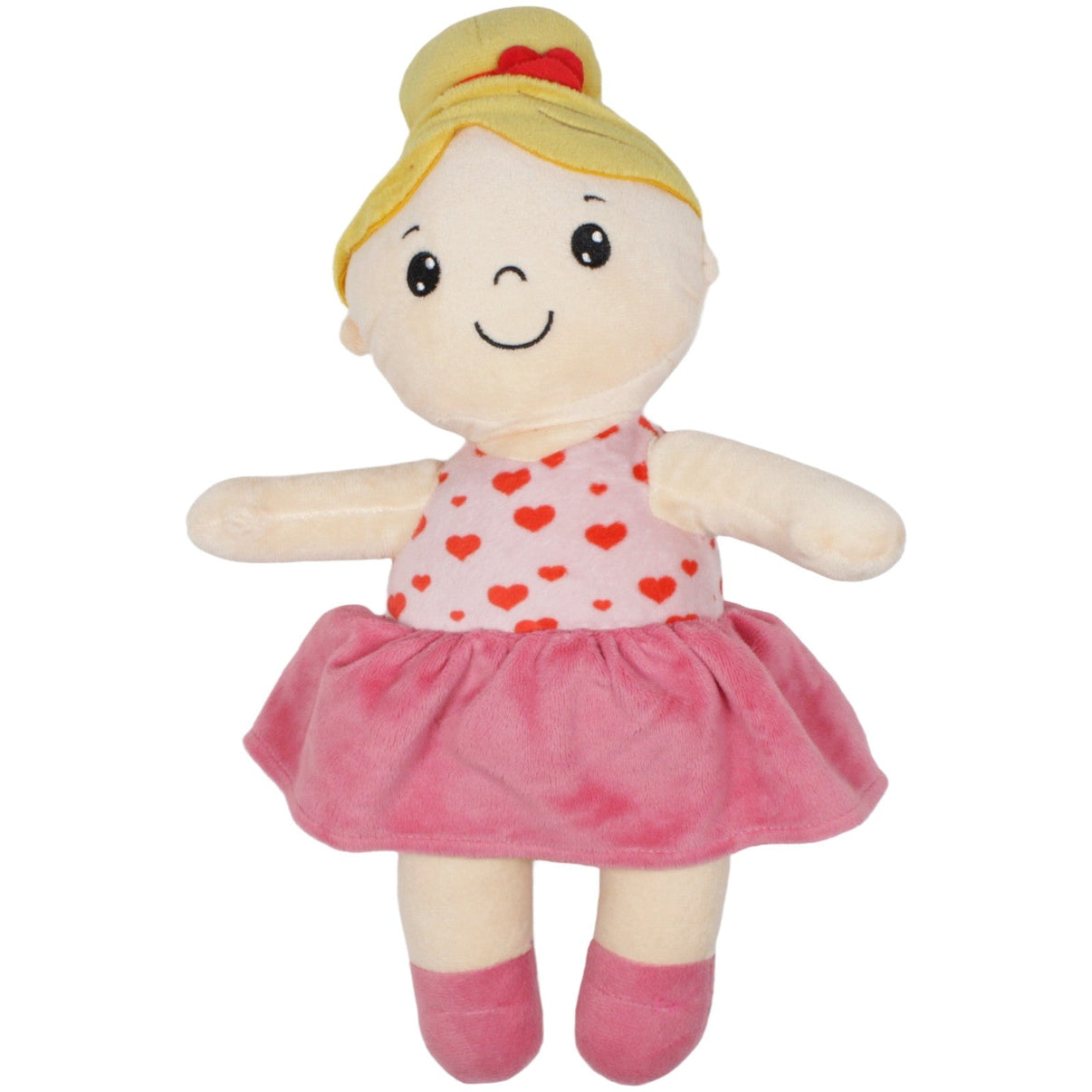 123000019840 The Cookie Company Mädchen mit rosa Herzkleid, groß Weichkörperpuppe Kumpel Leo 35cm Action Beige
