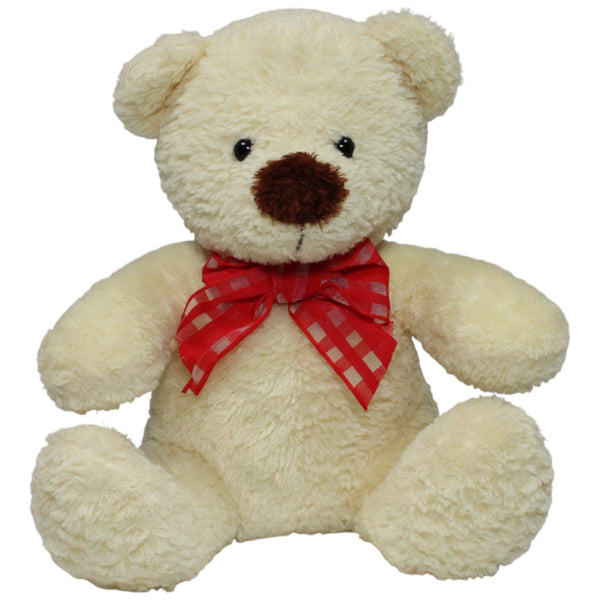 Beiger Teddy mit karierter Schleife, sitzend
