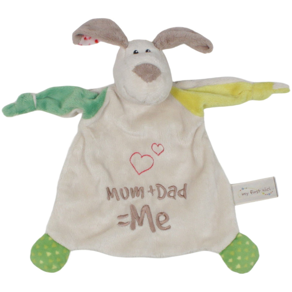 123000020187 NICI My first NICI, Hund "Mum+Dad=Me" Schmusetuch Kumpel Leo 27cm 30cm Beige