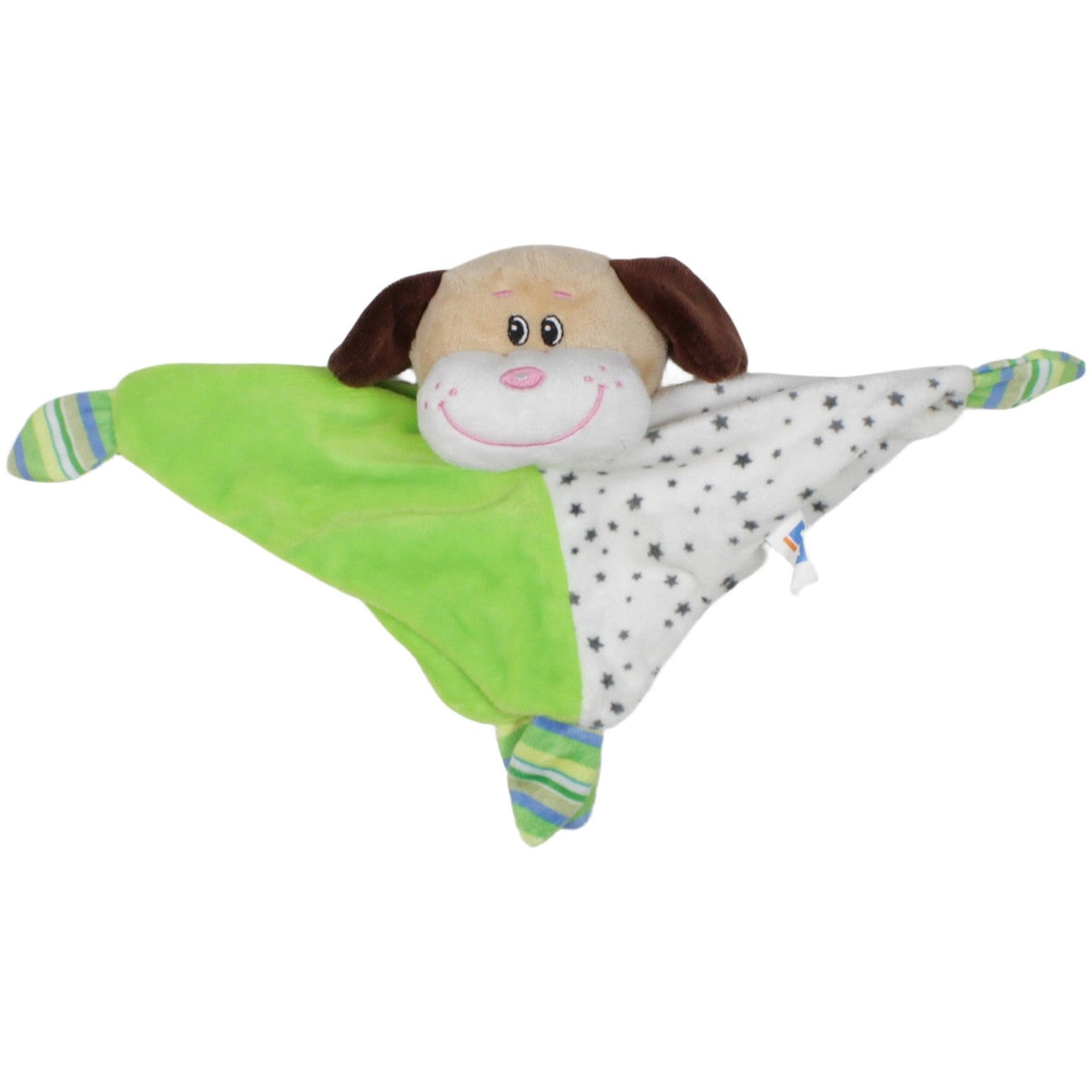 123000020188 DG Verlag Volksbank, Hund mit Sternenmuster Schmusetuch mit Fingerpuppe Kumpel Leo 23cm 27cm Beige