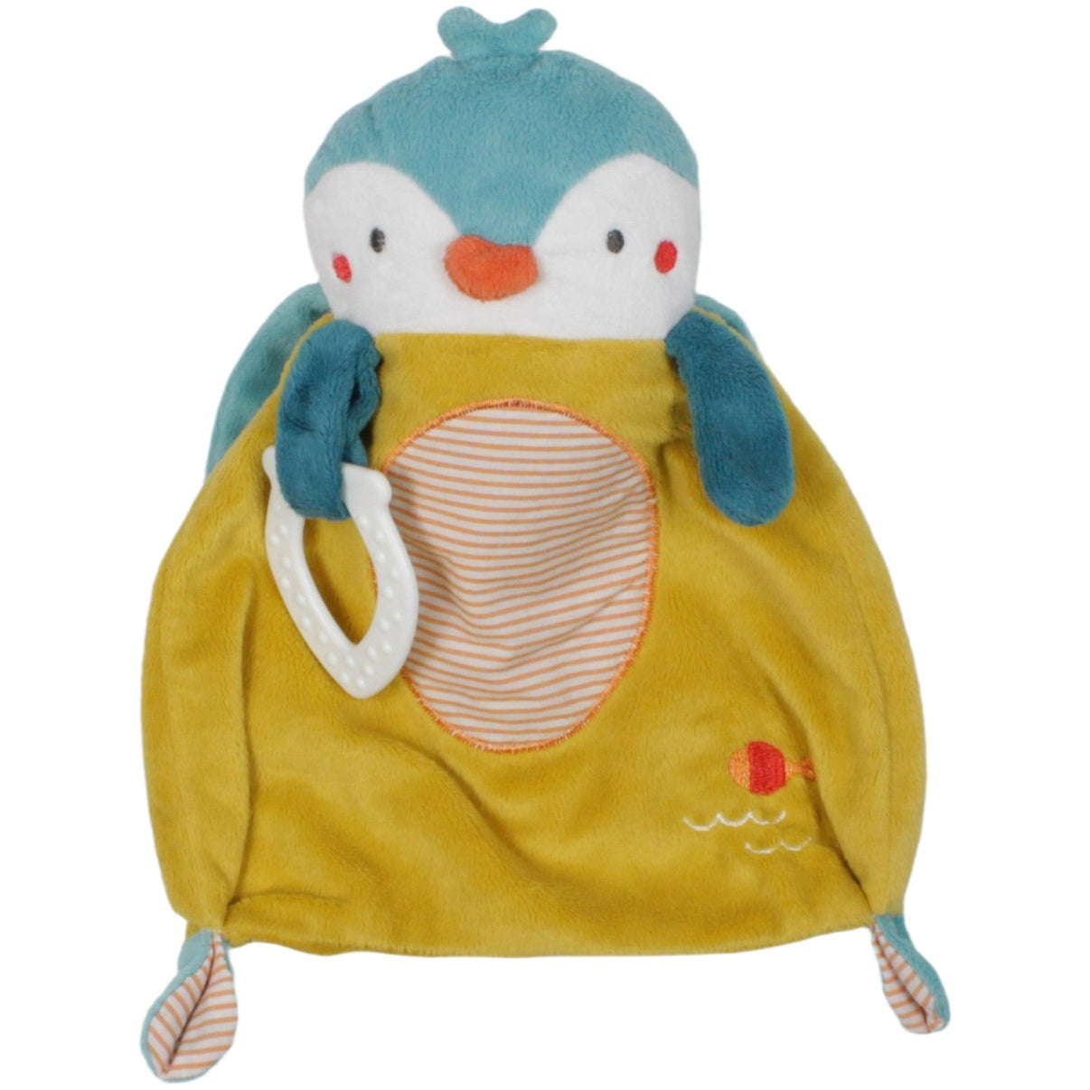 123000020213 Topomini Süßer Vogel, türkis - gelb Schmusetuch mit Beißring Kumpel Leo 20cm 28cm Blau