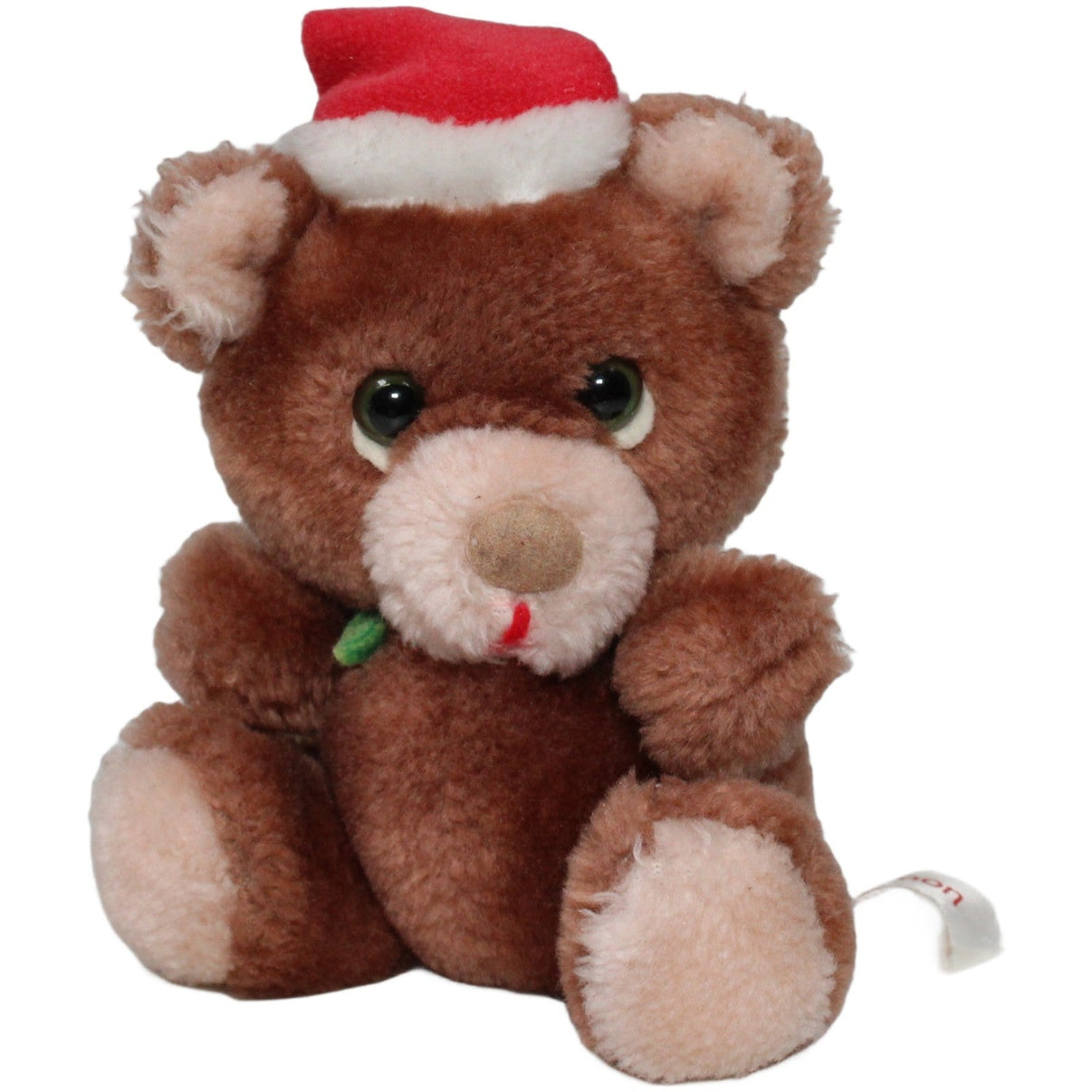 123000020233 Russ Berrie Weihnachts - Bär Cinnamon mit Zipfelmütze, klein Kuscheltier Kumpel Leo 14cm _Vintage_ Braun
